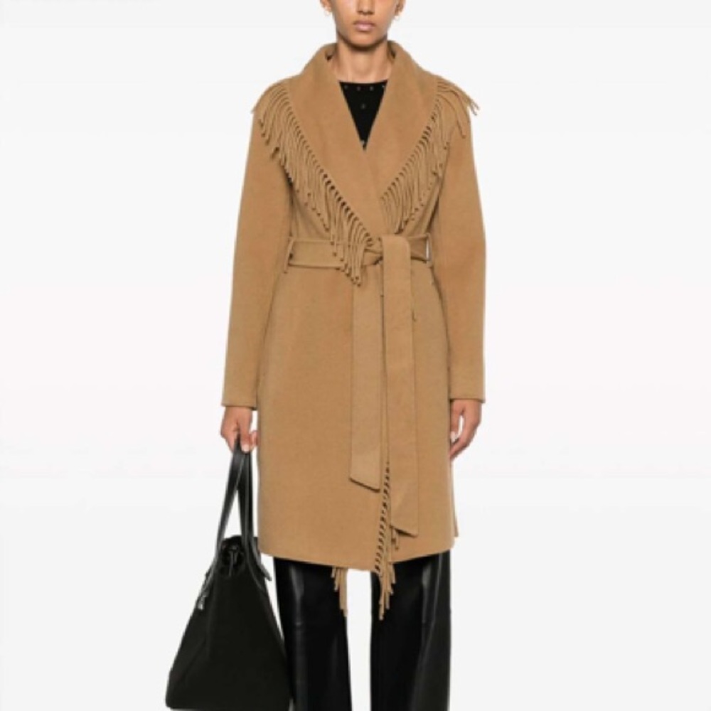 Michael Kors Tan Fringe Wool Wrap Coat NWOT